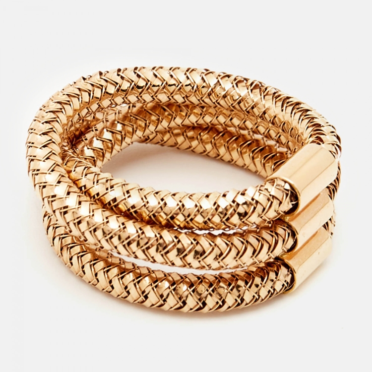 Pre Owned Roberto Coin Primavera Triple Row 18k Rose Gold Ring Size 52