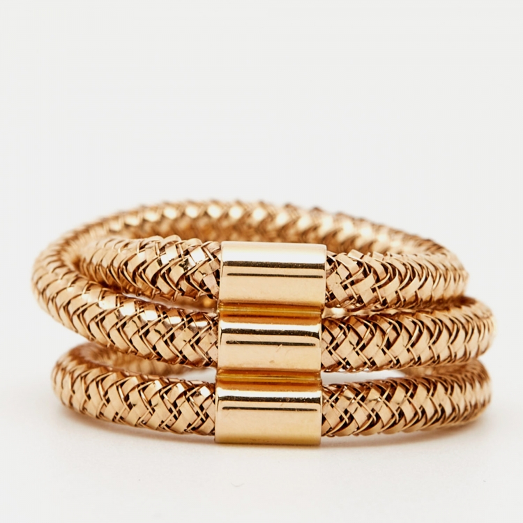 Pre Owned Roberto Coin Primavera Triple Row 18k Rose Gold Ring Size 52