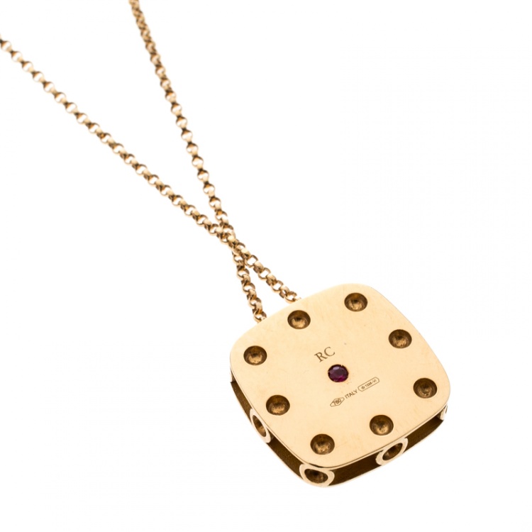 مملوكة مسبقًا Roberto Coin Pois Moi Diamond 18k Yellow Gold Square Pendant Necklace 