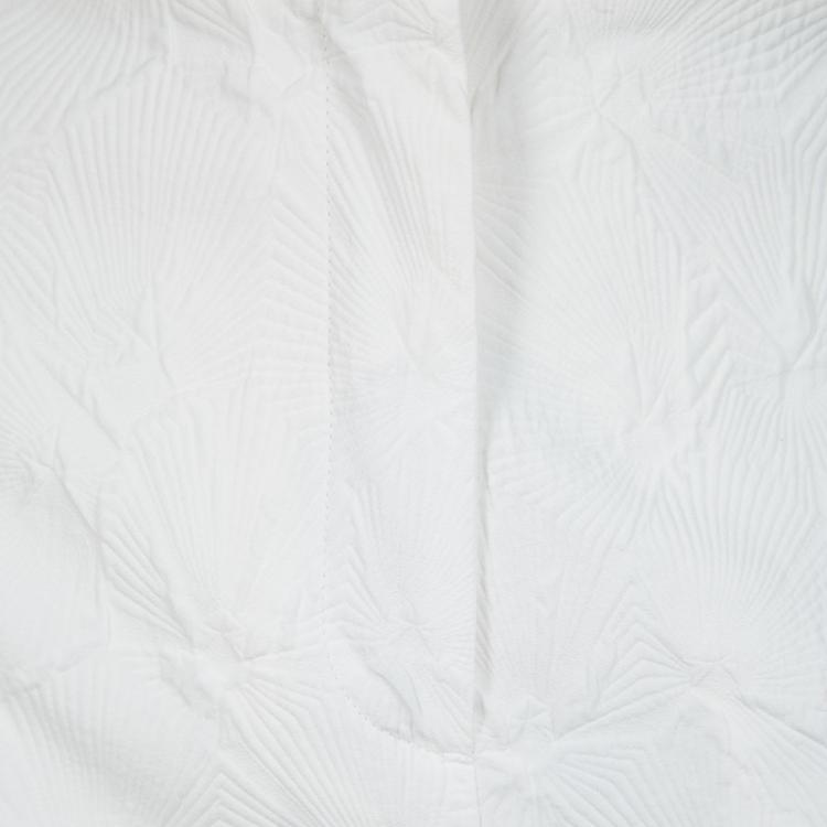 Pre Owned Rochas White Cotton Jacquard Cropped Wide Leg Trousers L