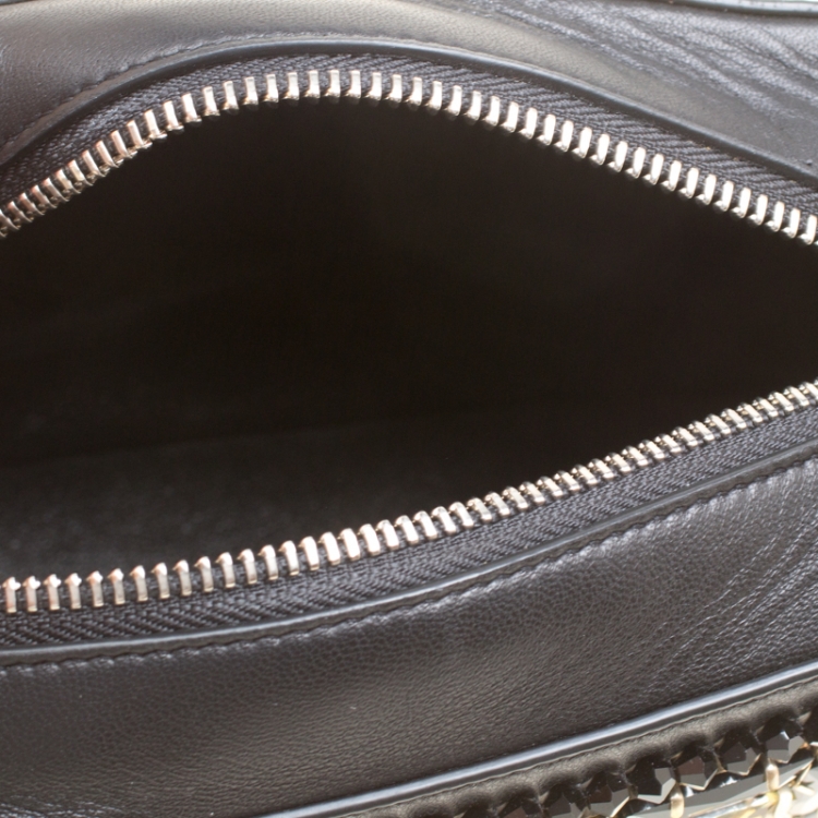 Pre Owned Rochas Black Leather Crystal Embellished Crossbody Bag