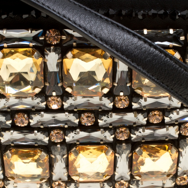 مملوكة مسبقًا Rochas Black Leather Crystal Embellished Crossbody Bag