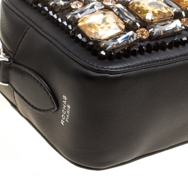 مملوكة مسبقًا Rochas Black Leather Crystal Embellished Crossbody Bag