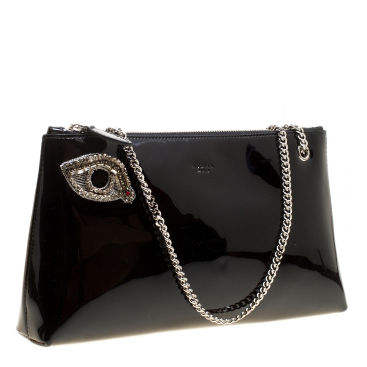 Pre Owned Rochas Black Patent Leather Crystal Embellished Eye Shoulder Bag