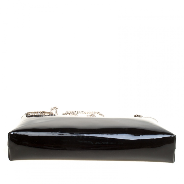 Pre Owned Rochas Black Patent Leather Crystal Embellished Eye Shoulder Bag