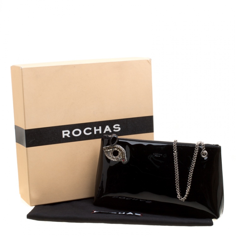 Pre Owned Rochas Black Patent Leather Crystal Embellished Eye Shoulder Bag