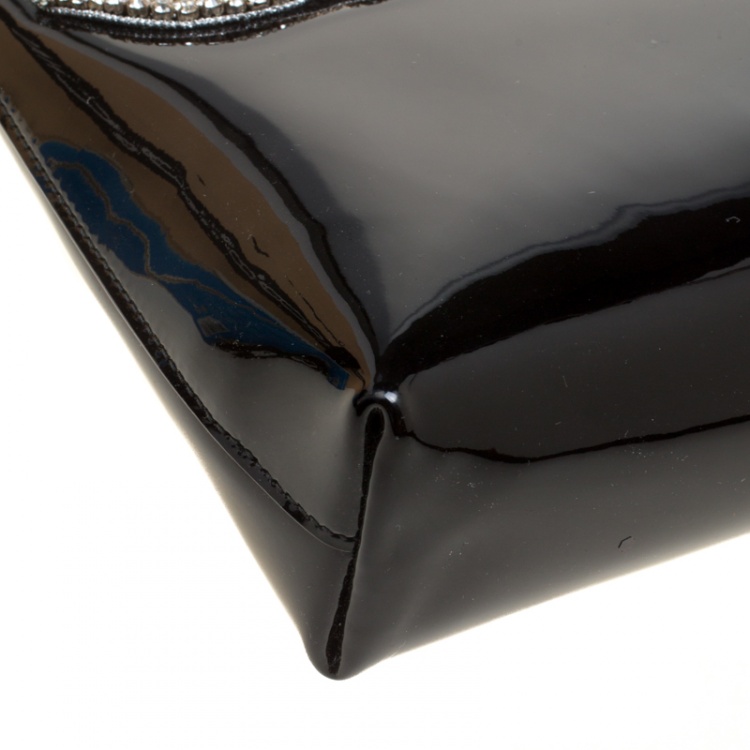 Pre Owned Rochas Black Patent Leather Crystal Embellished Eye Shoulder Bag