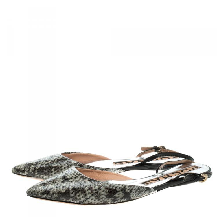 Pre Owned Rochas Two Tone Python Leather Pointed Toe Flats Size 38
