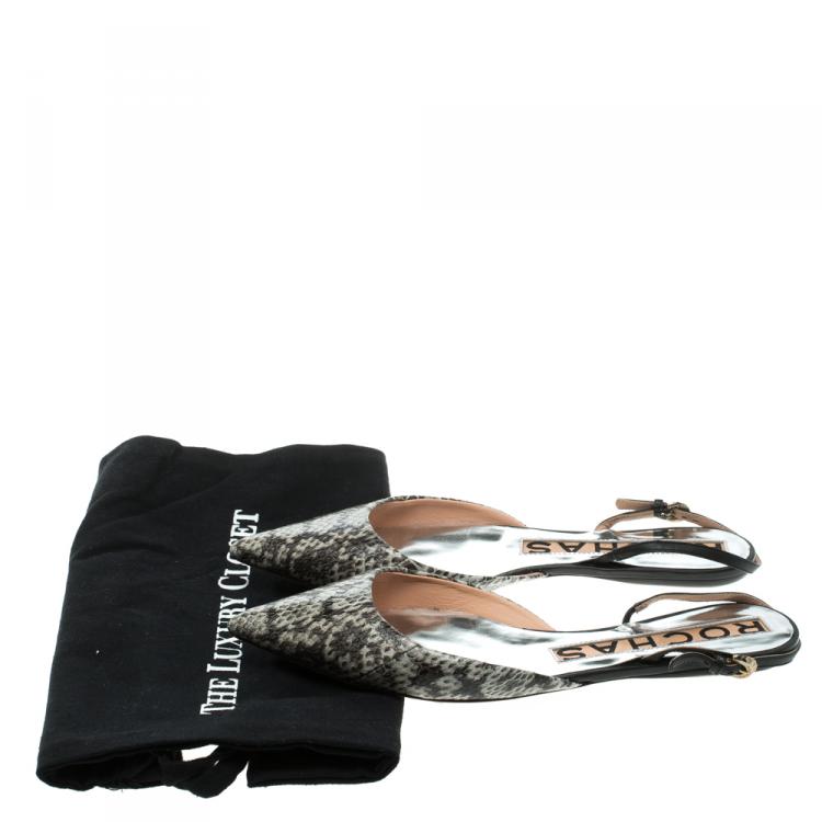 Pre Owned Rochas Two Tone Python Leather Pointed Toe Flats Size 38