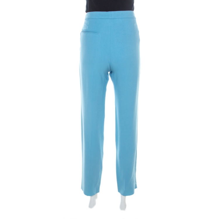 Pre Owned Rochas Aqua Blue Crepe Tailored Trousers L