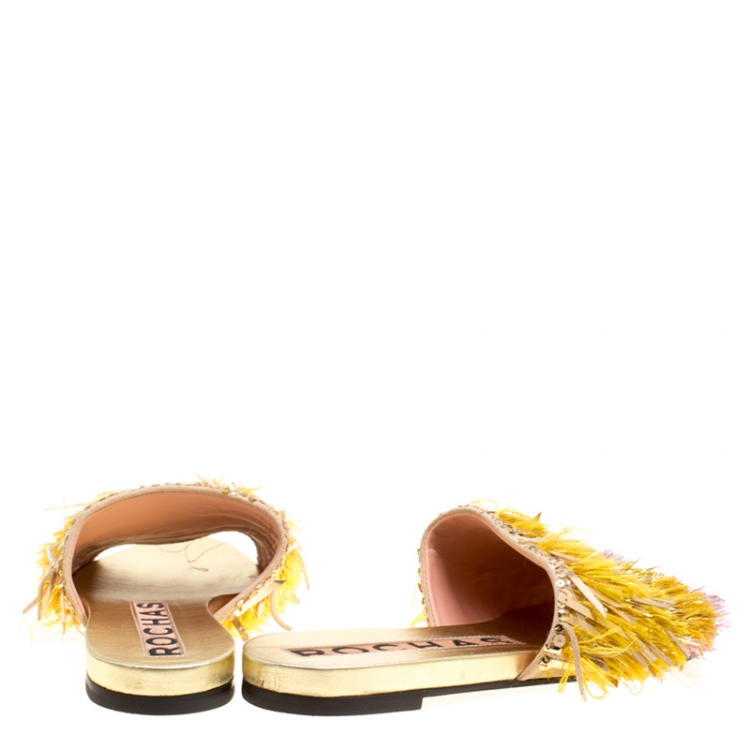 Pre Owned Rochas Multicolor Fringe Embellished Flat Slides Size 39