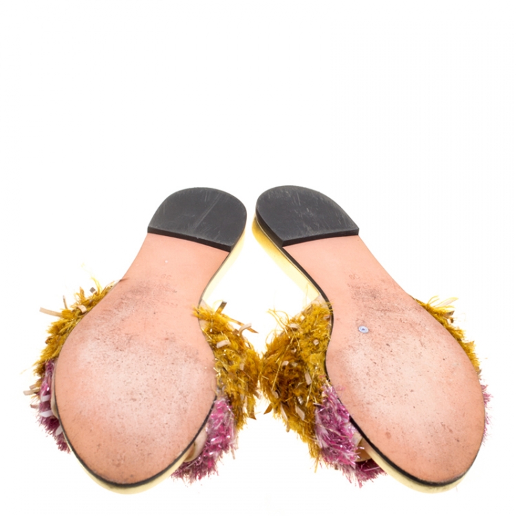 Pre Owned Rochas Multicolor Fringe Embellished Flat Slides Size 39