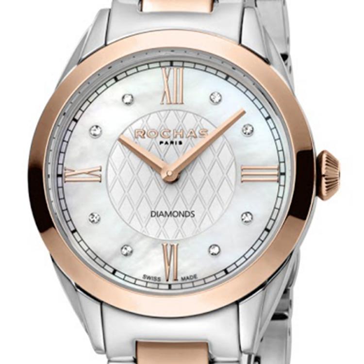 Pre Owned Rochas Silver Rose Gold-Plated Stainless Steel RP2L016M0051 Women's Wristwatch 34MM
