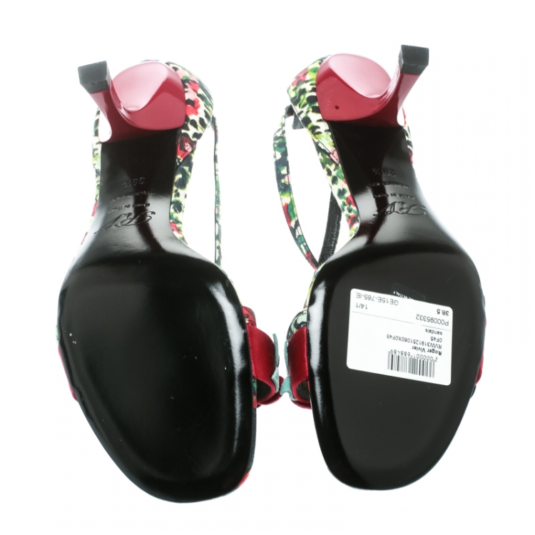 مملوكة مسبقًا Roger Vivier Multicolor Floral Printed Canvas Cross Strap Sandals Size 38.5