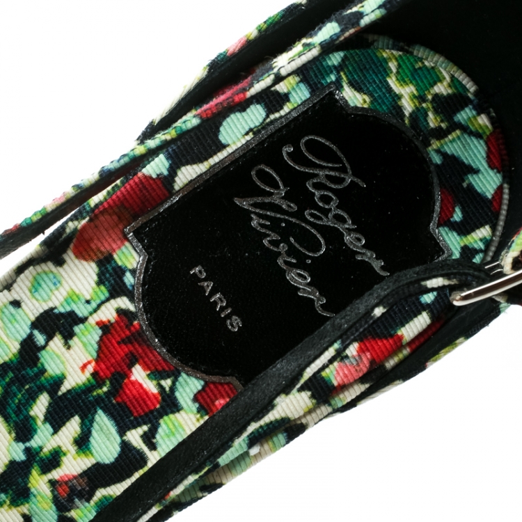 مملوكة مسبقًا Roger Vivier Multicolor Floral Printed Canvas Cross Strap Sandals Size 38.5