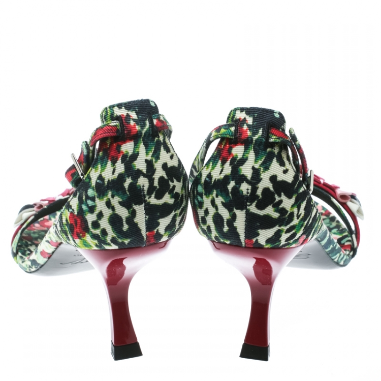 مملوكة مسبقًا Roger Vivier Multicolor Floral Printed Canvas Cross Strap Sandals Size 38.5