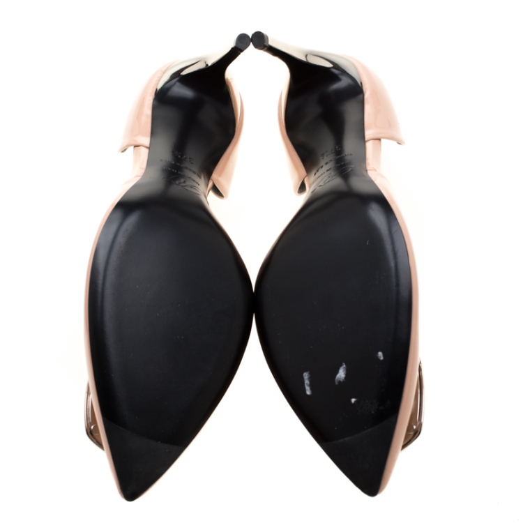 Pre Owned Roger Vivier Beige Patent Leather Sexy Choc D'Orsay Pumps 37.5