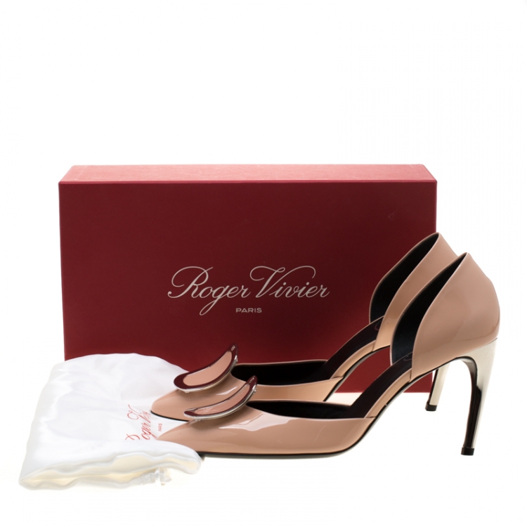 Pre Owned Roger Vivier Beige Patent Leather Sexy Choc D'Orsay Pumps 37.5