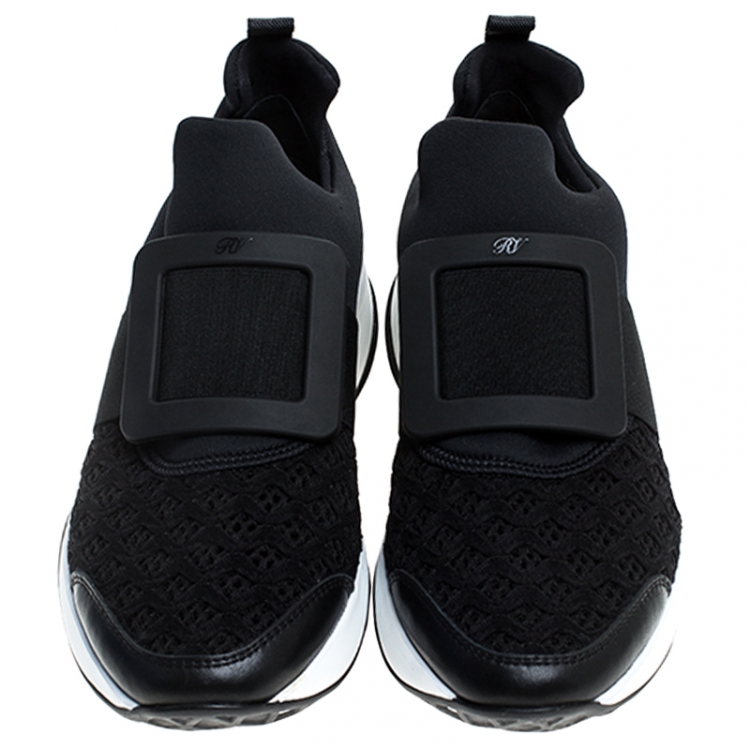 Pre Owned Roger Vivier Black Lace And Fabric Viv'Run Sneakers Size 36