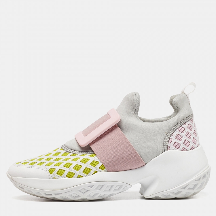 Pre Owned Roger Vivier Multicolor Fabric and Leather Sneaky Viv Slip On Sneakers Size 39