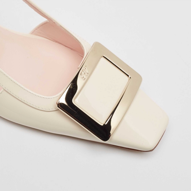 مملوكة �مسبقًا Roger Vivier Cream Patent Leather Belle Vivier 45  Slingback Pumps Size 39.5