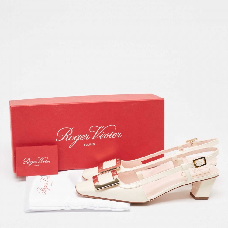 مملوكة مسبقًا Roger Vivier Cream Patent Leather Belle Vivier 45  Slingback Pumps Size 39.5