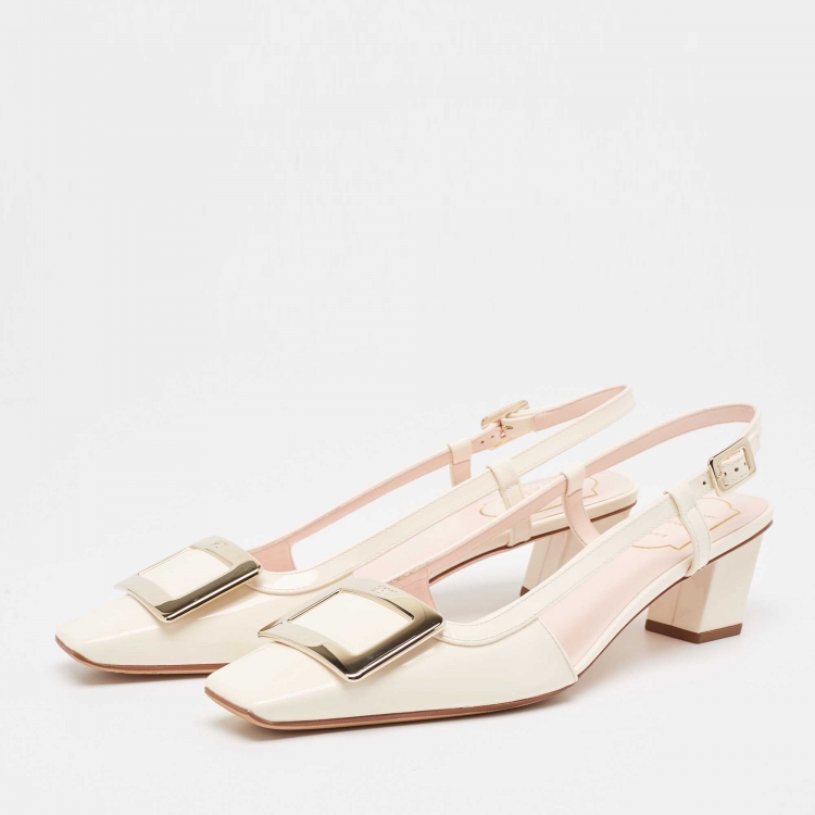 مملوكة مسبقًا Roger Vivier Cream Patent Leather Belle Vivier 45  Slingback Pumps Size 39.5