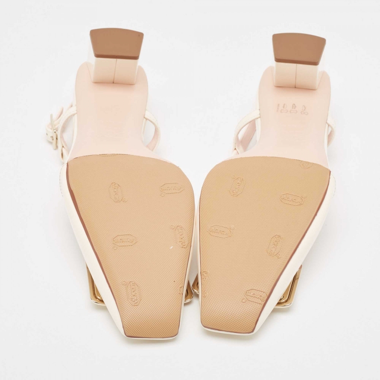 مملوكة مسبقًا Roger Vivier Cream Patent Leather Belle Vivier 45  Slingback Pumps Size 39.5