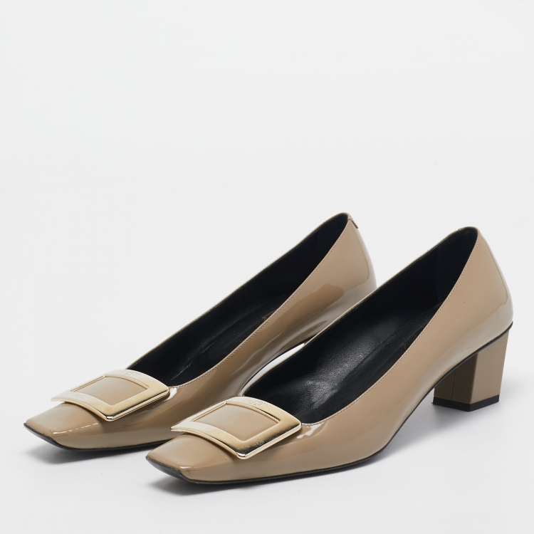 Pre Owned Roger Vivier Beige Patent Leather Trompette Pumps Size 38.5