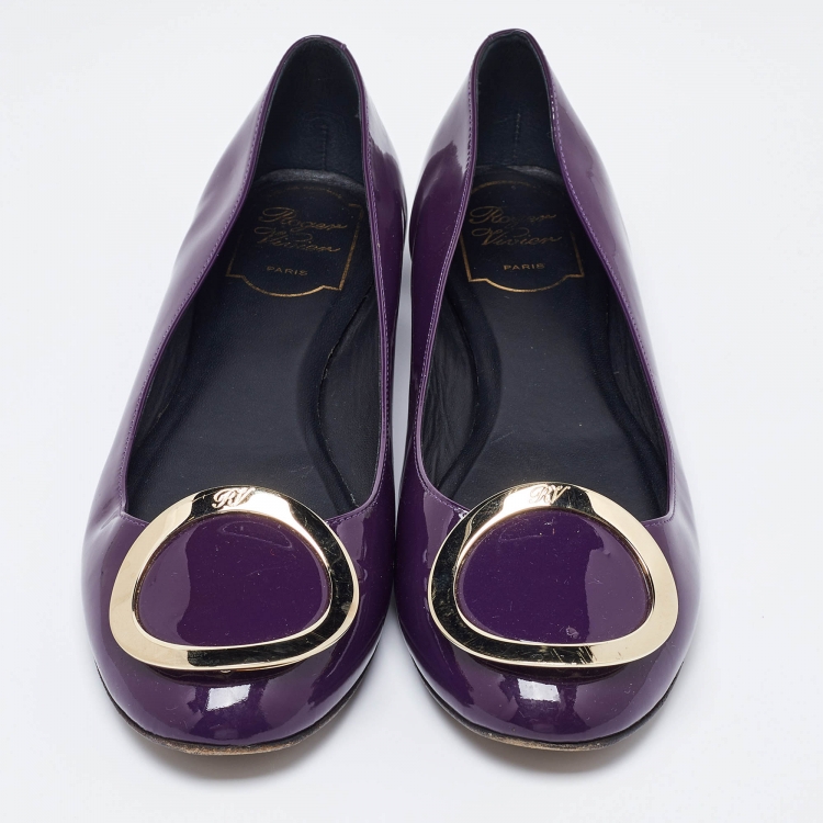 Pre Owned Roger Vivier Purple Patent Leather Morbida Ballet Flats Size 39