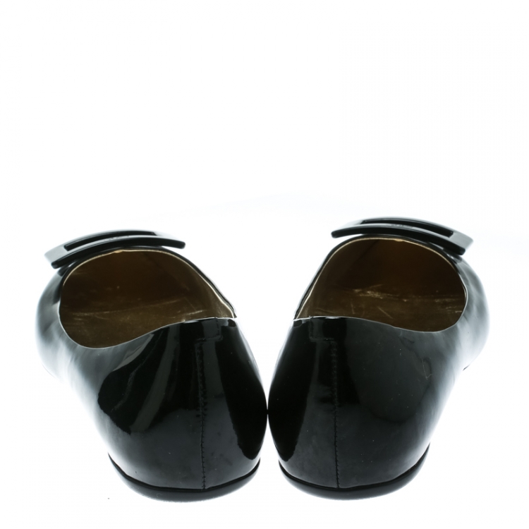 Pre Owned Roger Vivier Black Patent Leather Gommette Ballet Flats Size 38