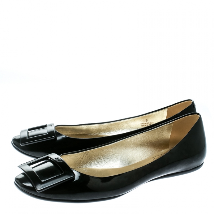 Pre Owned Roger Vivier Black Patent Leather Gommette Ballet Flats Size 38