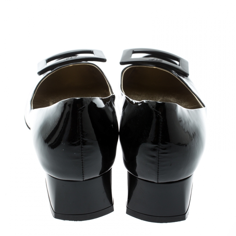 Pre Owned Roger Vivier Black Patent Leather Gommette Ballet Flats Size 36.5