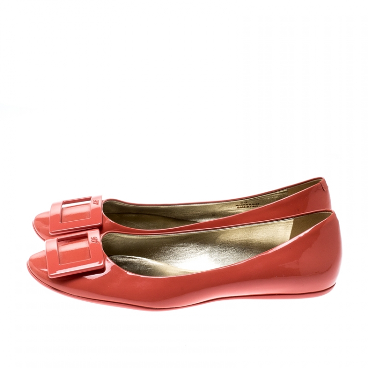 Pre Owned Roger Vivier Coral Pink Patent Leather Gommette Ballet Flats Size 39
