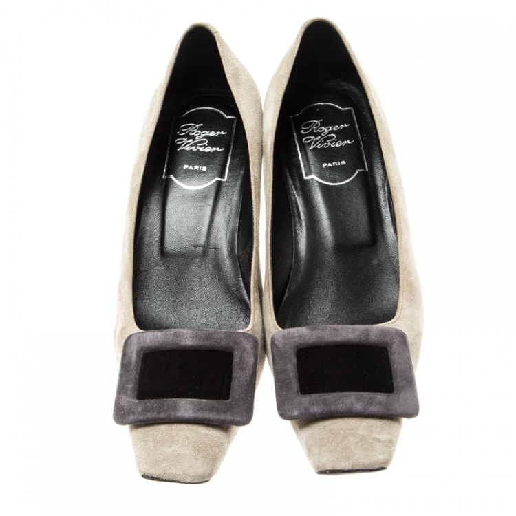 Pre Owned Roger Vivier Grey Suede Square Toe Pumps Size 36