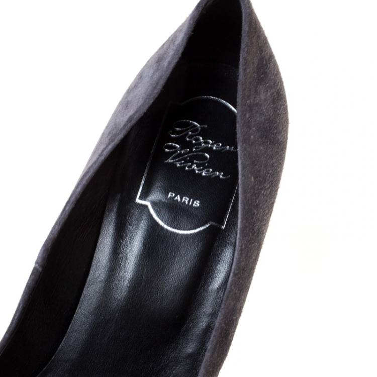 Pre Owned Roger Vivier Dark Grey Suede Belle Pumps Size 40