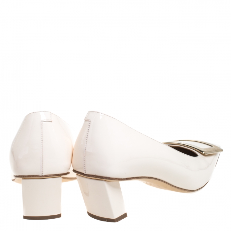 Pre Owned Roger Vivier Off White Patent Leather Square Toe Belle Pumps Size 37