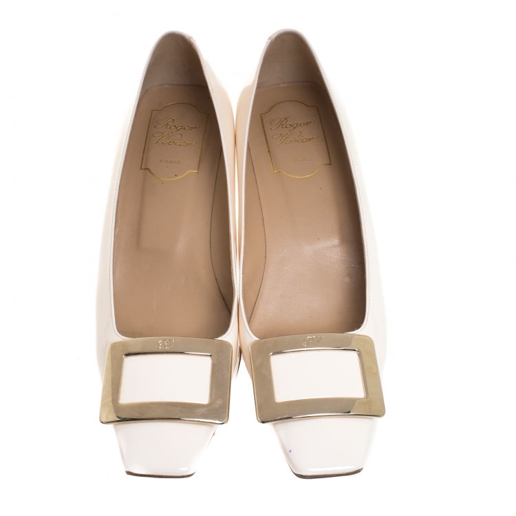 Pre Owned Roger Vivier Off White Patent Leather Square Toe Belle Pumps Size 37