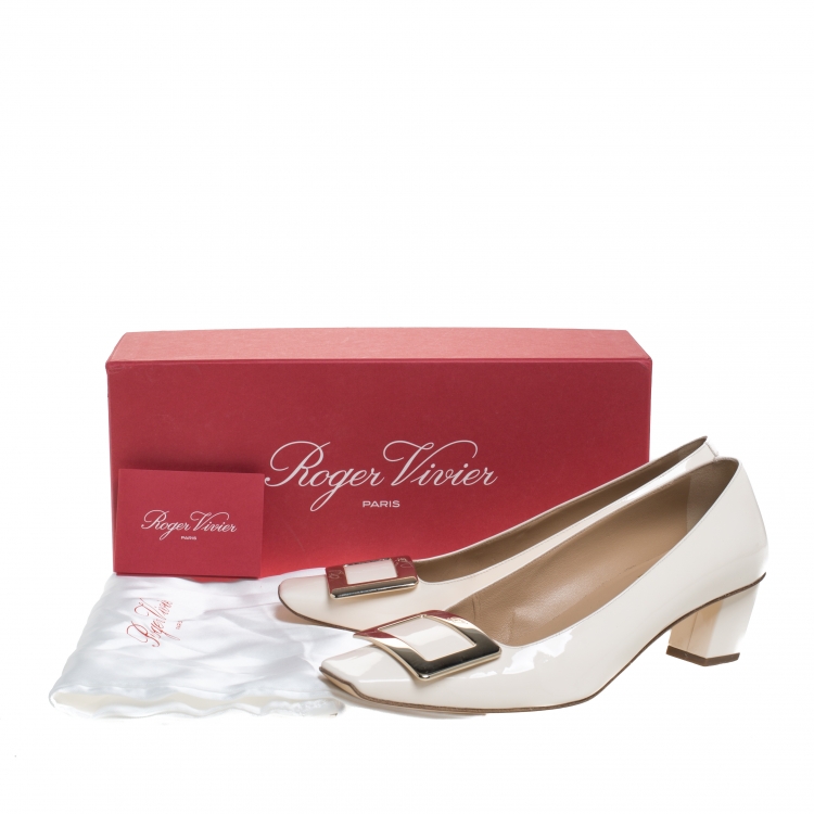 Pre Owned Roger Vivier Off White Patent Leather Square Toe Belle Pumps Size 37