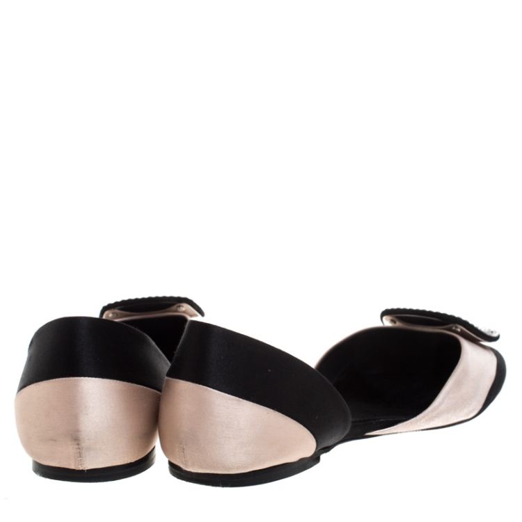 Pre Owned Roger Vivier Black Satin Crystal Embellished D'orsay Ballet Flats Size 41