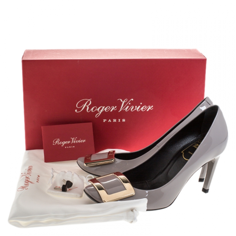 Pre Owned Roger Vivier Grey Patent Leather Trompette Pumps Size 35.5