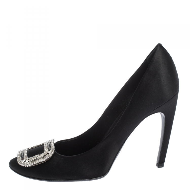 مملوكة مسبقًا Roger Vivier Black Satin Crystal Embellished Pumps Size 41
