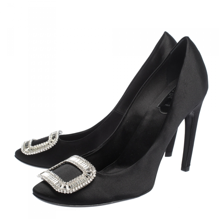 مملوكة مسبقًا Roger Vivier Black Satin Crystal Embellished Pumps Size 41
