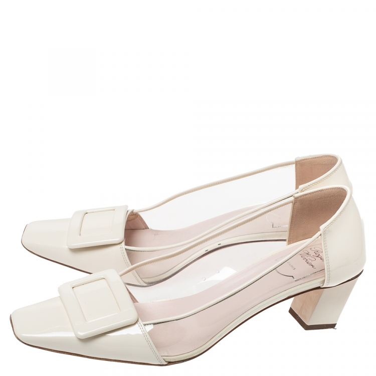 Pre Owned Roger Vivier White Patent Leather and PVC Belle Pumps Size 40