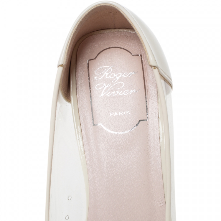 Pre Owned Roger Vivier White Patent Leather and PVC Belle Pumps Size 40