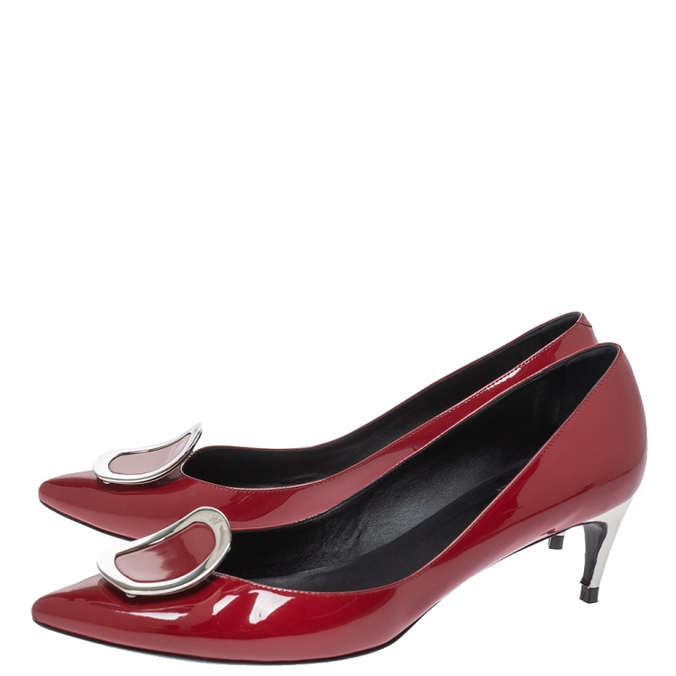 Pre Owned Roger Vivier Red Patent Leather Chips Pointed Toe Pumps Size 41