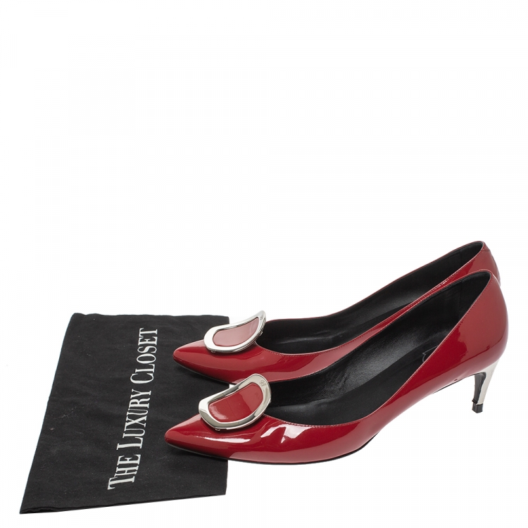 Pre Owned Roger Vivier Red Patent Leather Chips Pointed Toe Pumps Size 41