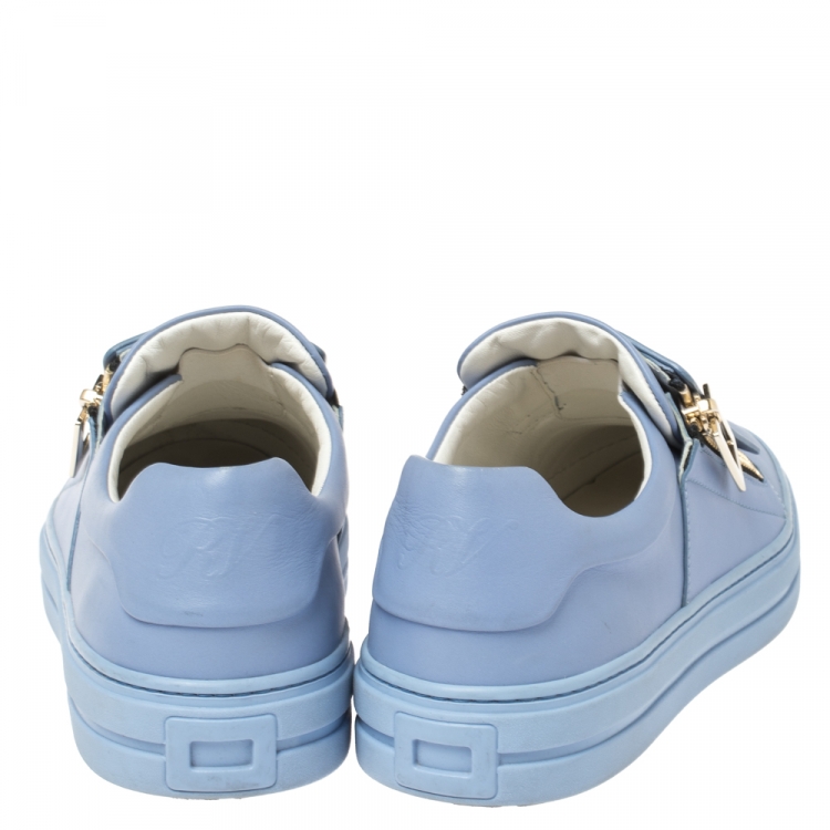 Pre Owned Roger Vivier Blue Leather Sneaky Viv Zip-Up Sneakers Size 35