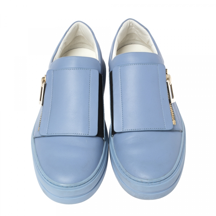 Pre Owned Roger Vivier Blue Leather Sneaky Viv Zip-Up Sneakers Size 35