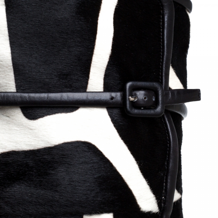 مملوكة مسبقًا Roger Vivier  Black/White Giraffe Print  Calf Hair And Leather Thigh Length Boots Size 40